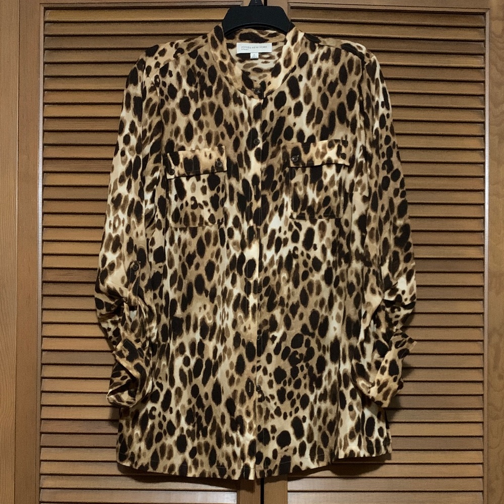Jones New York Sport Leopard Print Button Down Shirt XL - Picture 1 of 4